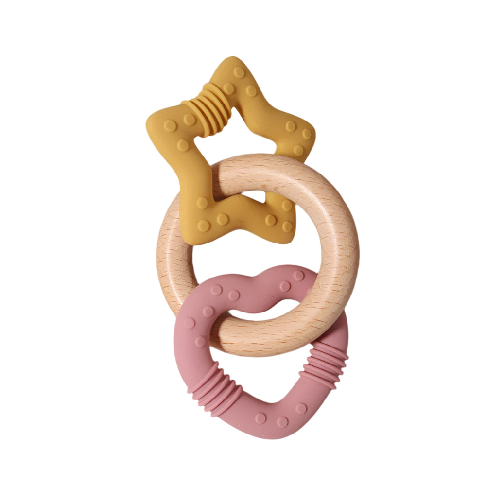 Silicone star and heart teether